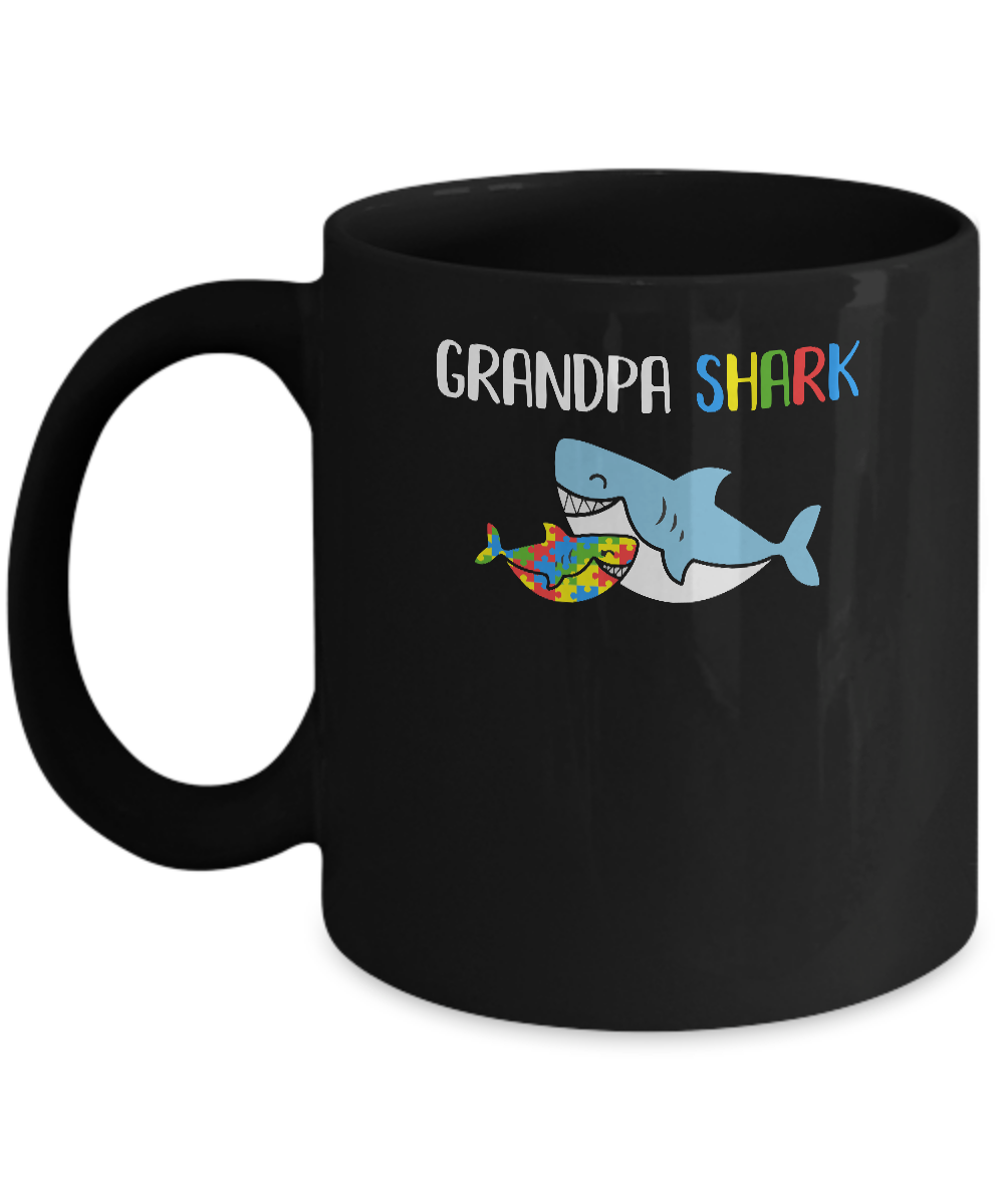 Grandpa Shark Support Autism Awareness For Grandchild Mug-Coffee Mug-11oz Mug-Black