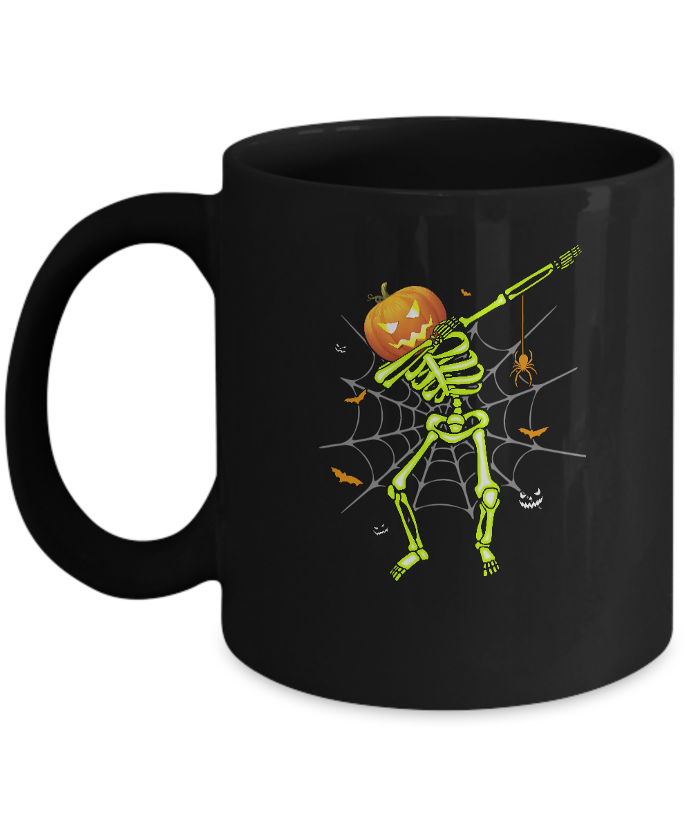 Funny Dabbing Skeleton Pumpkin Halloween Dab Mug-Coffee Mug-11oz Mug-Black