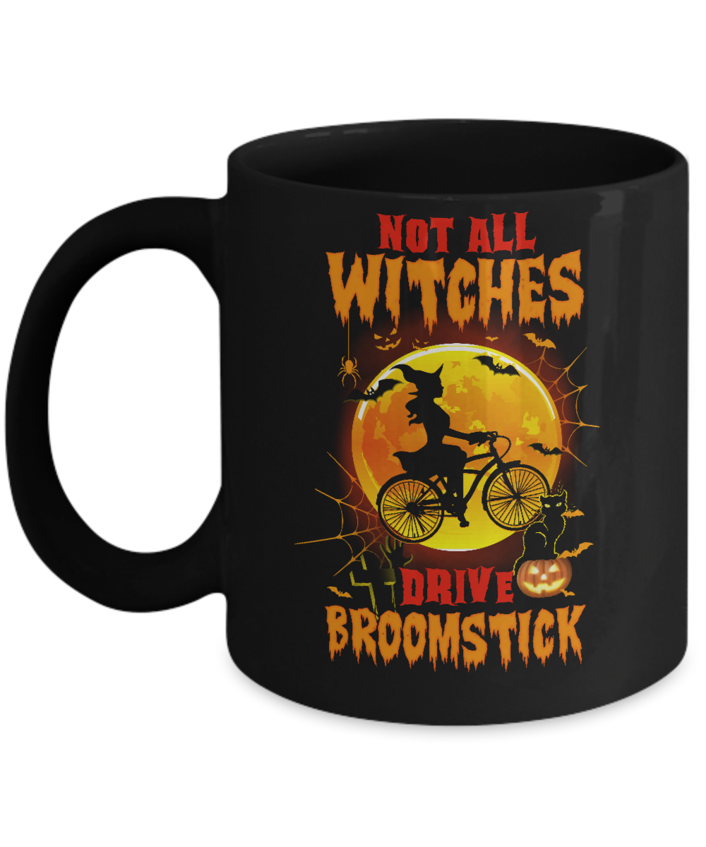 Not All Witches Drive Broom Funny Halloween Bicycle Mug-Coffee Mug-11oz Mug-Black
