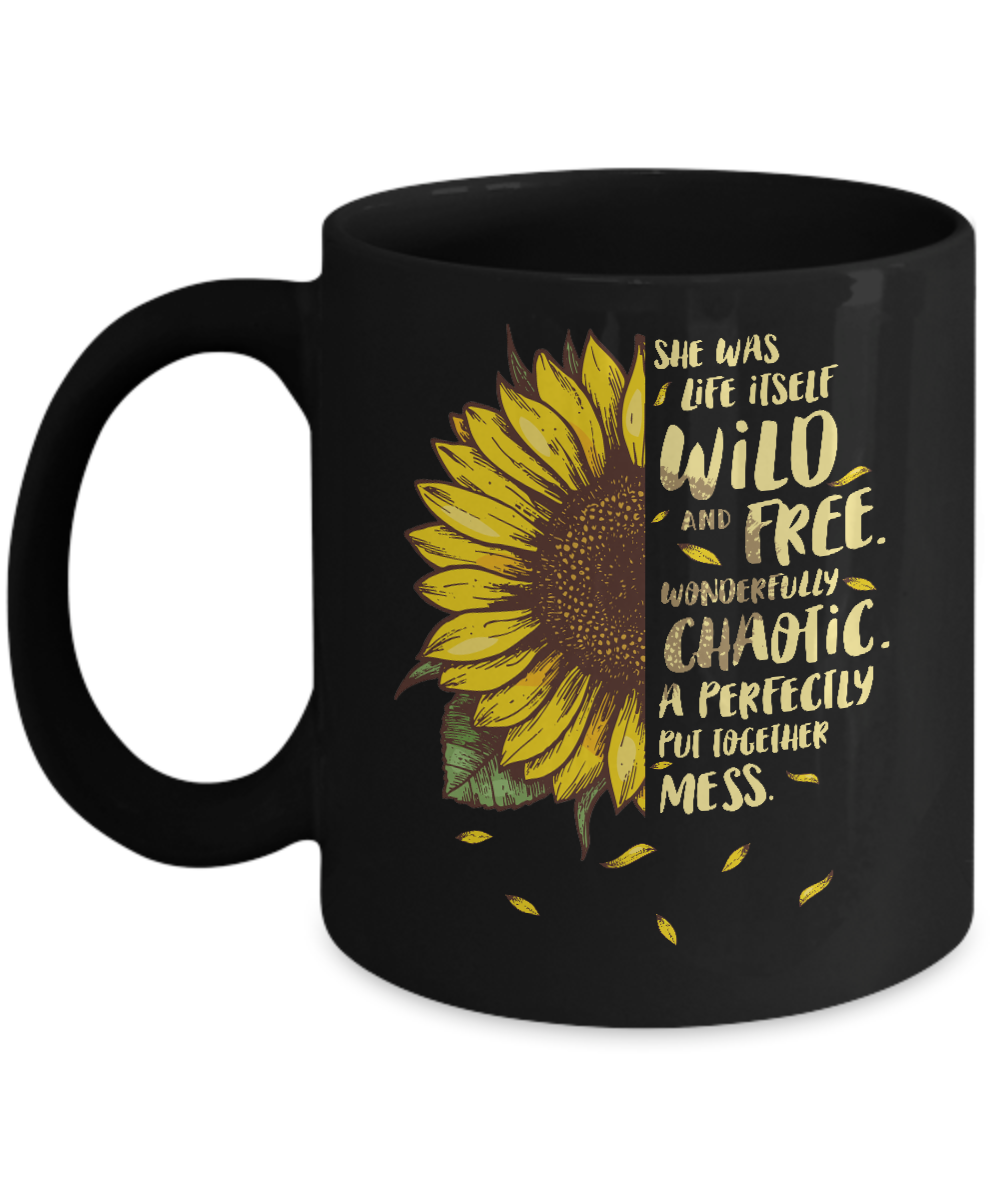 She Was Life Itself Wild And Free Vintage Sunflower Mug-Coffee Mug-11oz Mug-Black