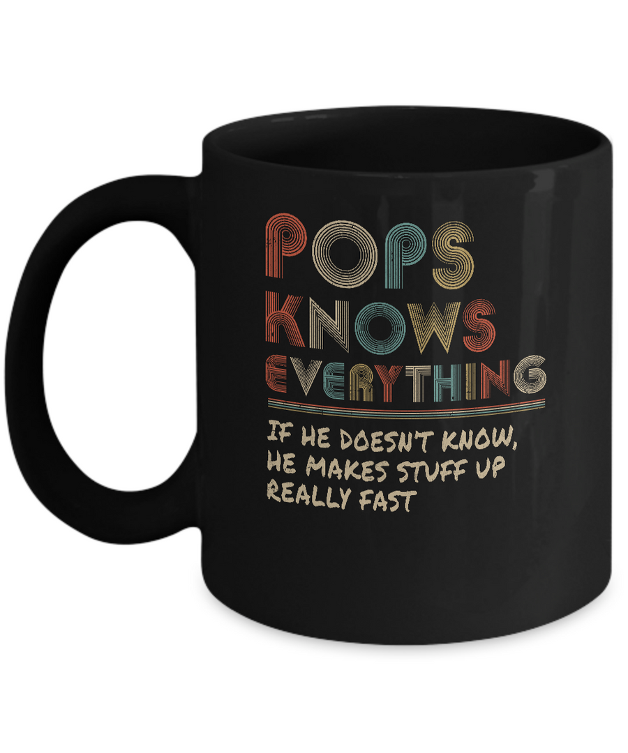 Pops Know Everything Vintage Pops Father's Day Gift Mug-Coffee Mug-11oz Mug-Black