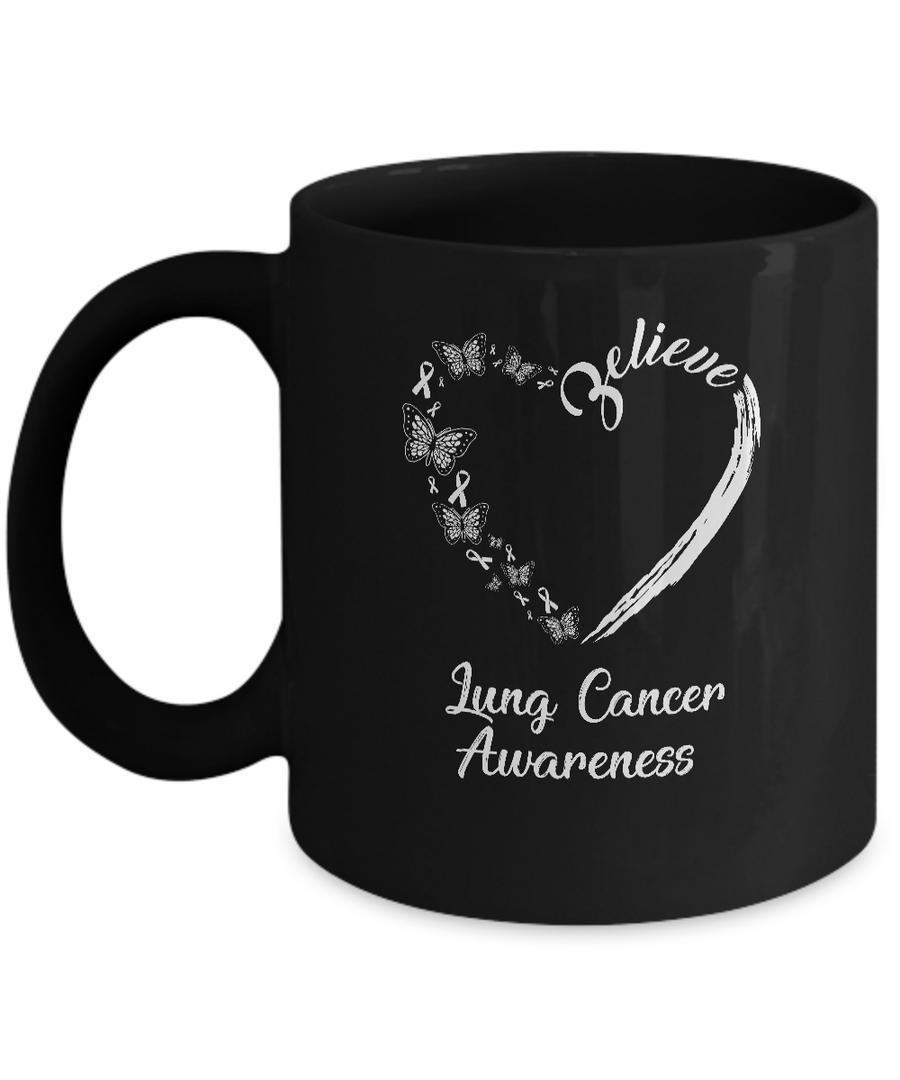 Butterfly Believe Lung Cancer Awareness Ribbon Gifts Mug-Coffee Mug-11oz Mug-Black