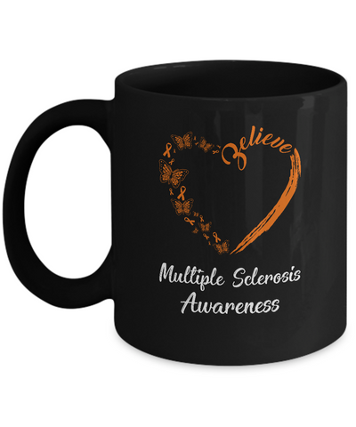 Butterfly Believe Multiple Sclerosis Awareness Ribbon Gifts Mug-Coffee Mug-11oz Mug-Black