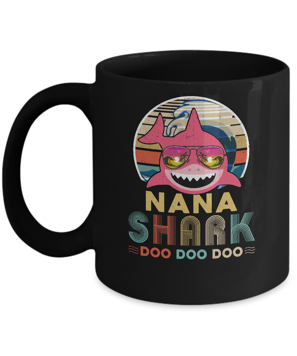 Retro Vintage Nana Shark Doo Doo Doo Mug-Coffee Mug-11oz Mug-Black