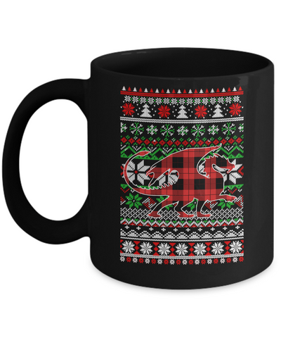 Dragon Red Plaid Ugly Christmas Sweater Funny Gifts Mug-Coffee Mug-11oz Mug-Black