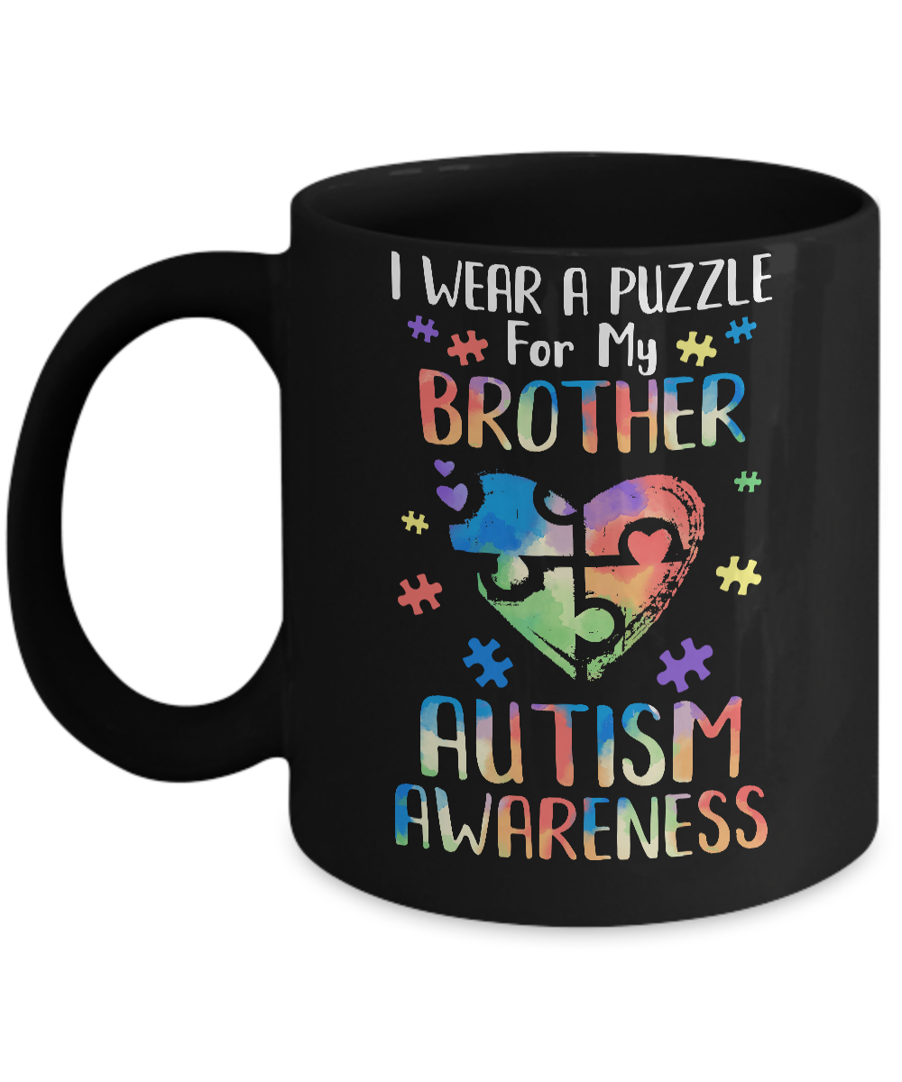 I Wear A Puzzle For My Brother Autism Awareness Mug-Coffee Mug-11oz Mug-Black