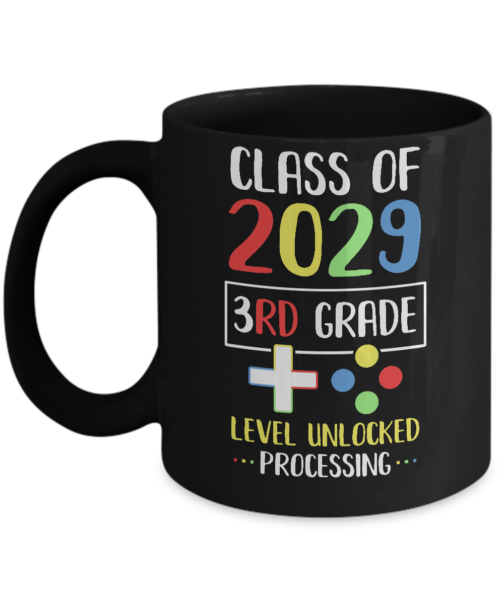 Class Of 2029 3rd Grade Level Unlock Gaming Back Go School Mug-Coffee Mug-11oz Mug-Black
