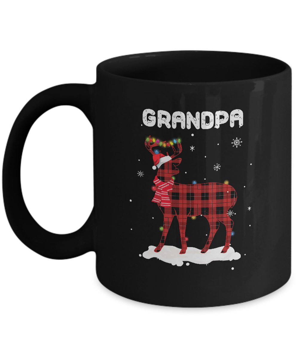 Grandpa Deer Red Plaid Christmas Family Matching Pajamas Mug-Coffee Mug-11oz Mug-Black