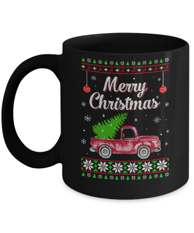 Snow Tree Truck Merry Christmas Ugly Sweater Mug-Coffee Mug-11oz Mug-Black