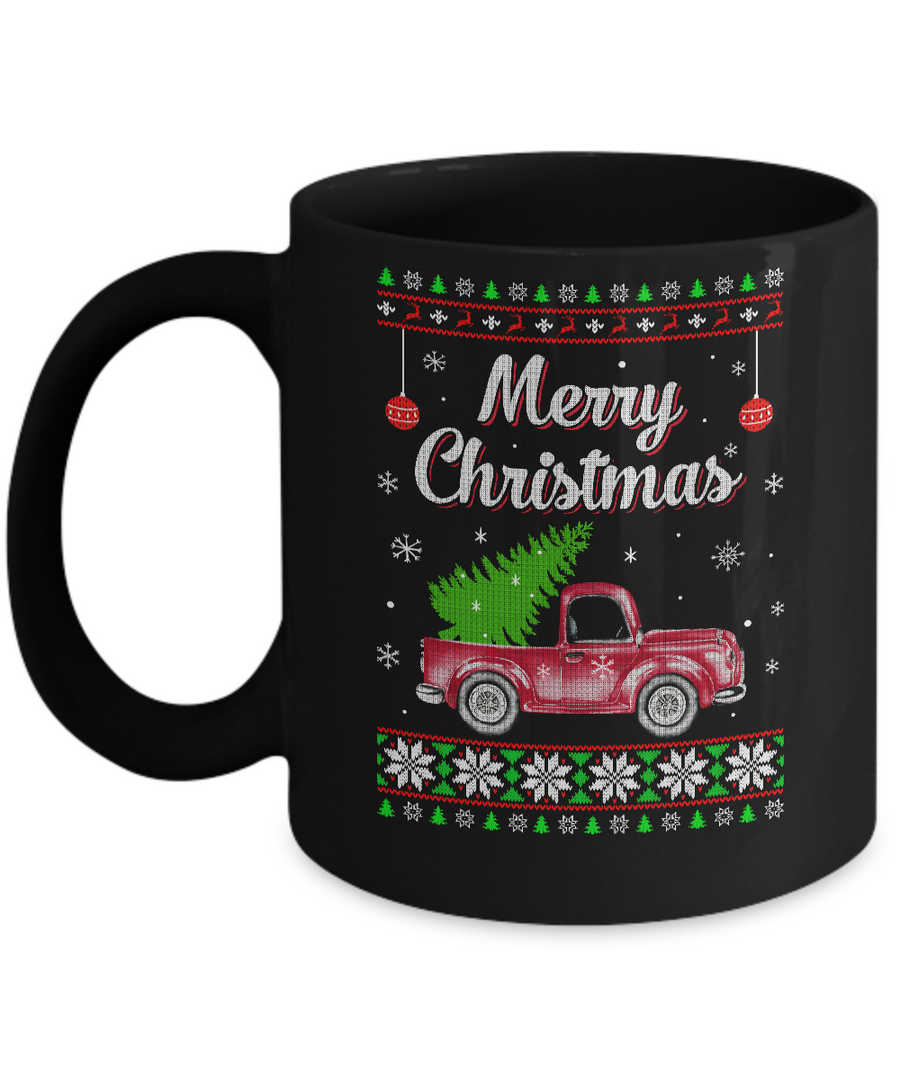 Snow Tree Truck Merry Christmas Ugly Sweater Mug-Coffee Mug-11oz Mug-Black