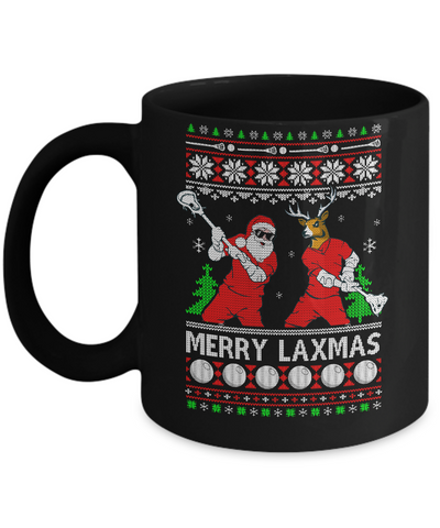 Lacrosse Santa Reindeer Merry Laxmas Ugly Christmas Sweater Mug-Coffee Mug-11oz Mug-Black