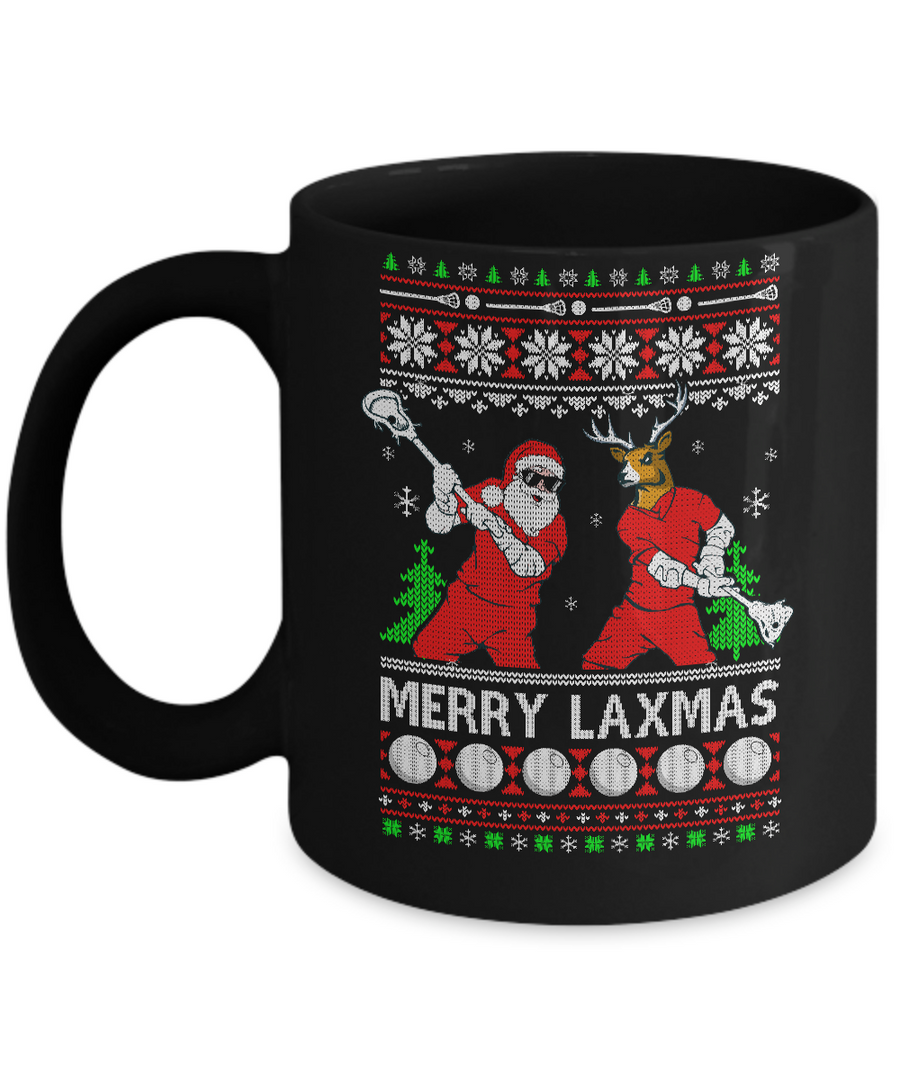 Lacrosse Santa Reindeer Merry Laxmas Ugly Christmas Sweater Mug-Coffee Mug-11oz Mug-Black