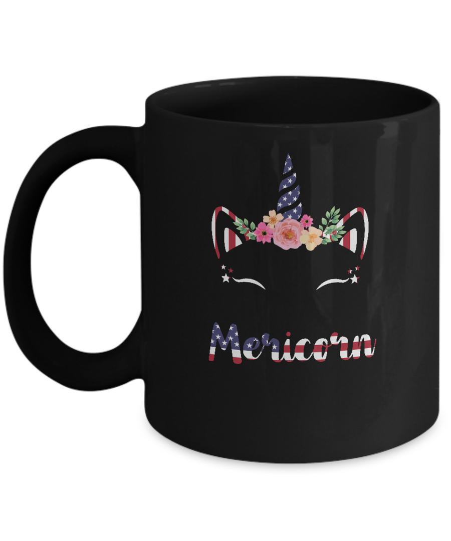 Independence Day Patriotic 4Th Of July Cat Unicorn Mericorn Mug-Coffee Mug-11oz Mug-Black
