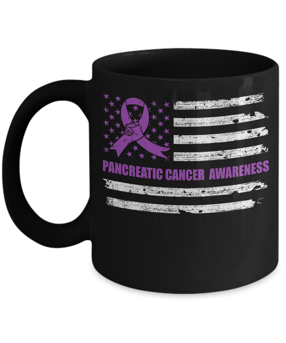 Purple Ribbon Pancreatic Cancer Awareness US Flag Mug-Coffee Mug-11oz Mug-Black