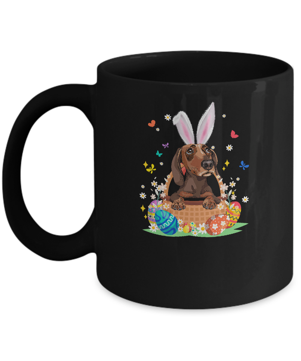 Dachshund Bunny Hat Rabbit Easter Eggs Mug-Coffee Mug-11oz Mug-Black