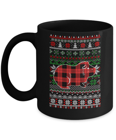 Guinea Pig Red Plaid Ugly Christmas Sweater Funny Gifts Mug-Coffee Mug-11oz Mug-Black