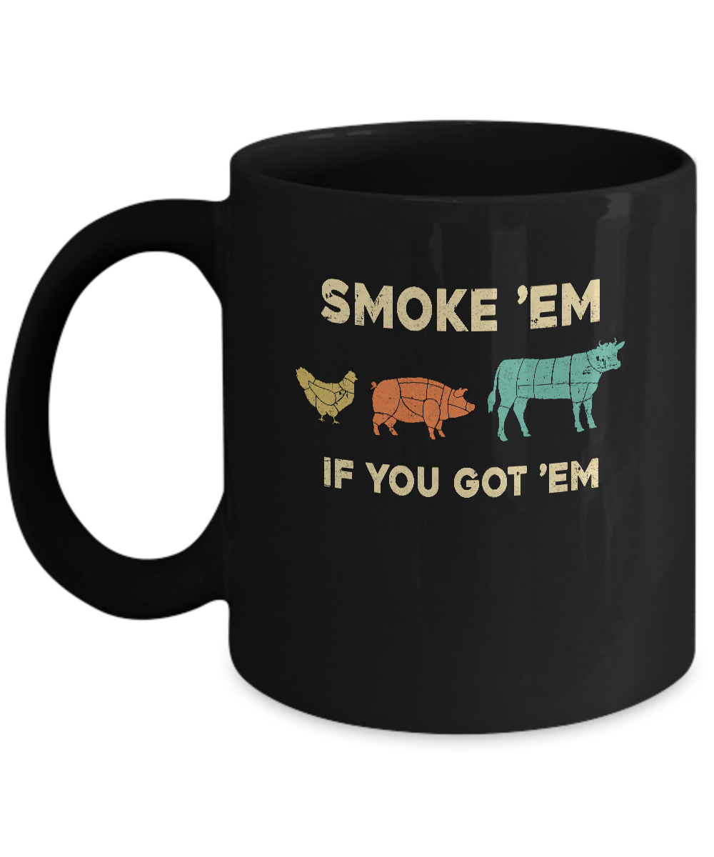Vintage Smoke 'Em If You Got 'em Bbq Chef Smoking Mug-Coffee Mug-11oz Mug-Black
