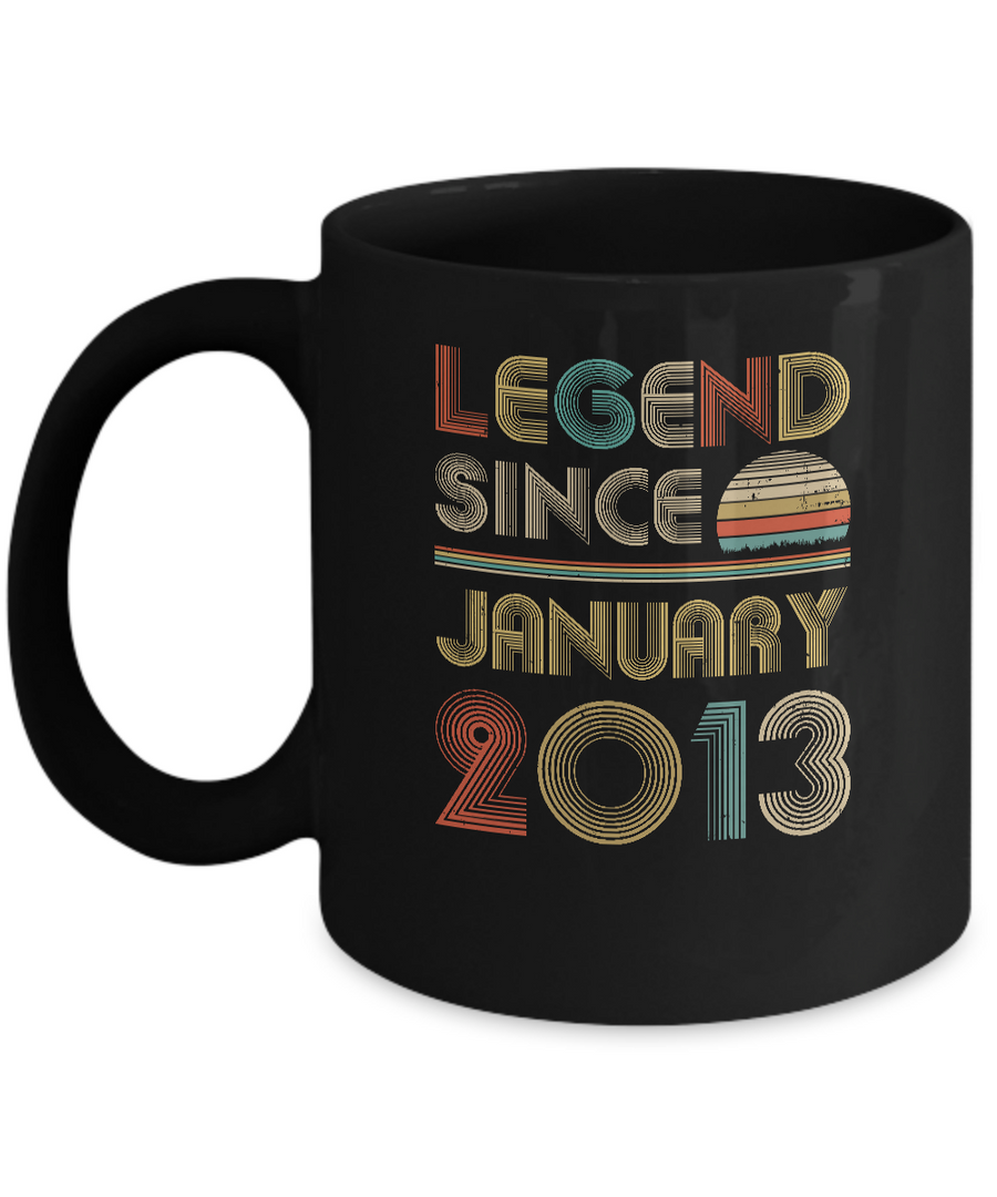 Legend Since January 2013 Vintage 8th Birthday Gifts Youth Mug-Coffee Mug-11oz Mug-Black