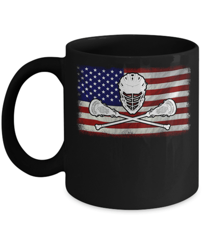 Lacrosse Helmet Crossed America Flag Mug-Coffee Mug-11oz Mug-Black