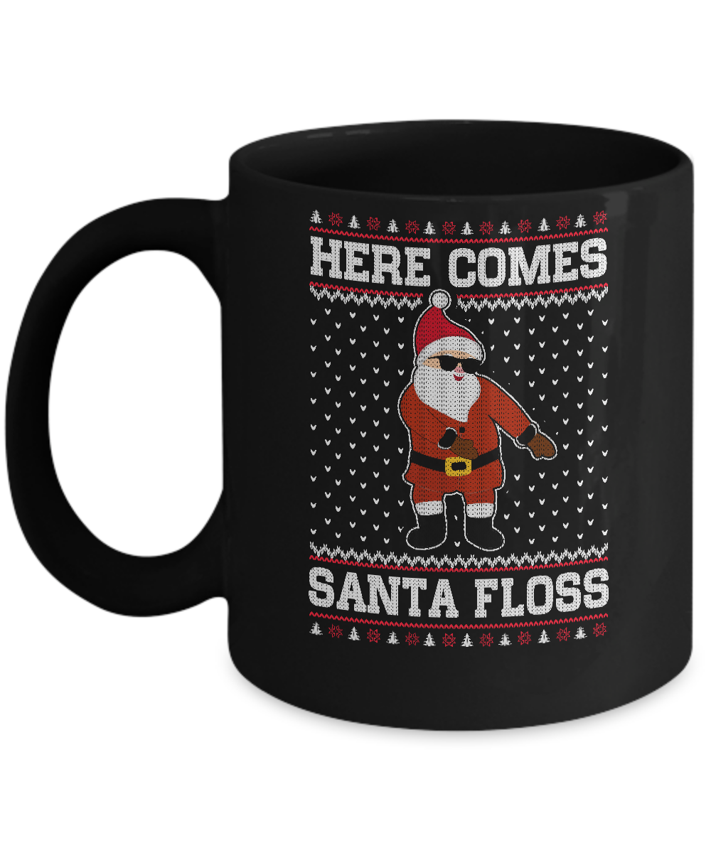 Here Comes Santa Floss Flossing Ugly Christmas Sweater Mug-Coffee Mug-11oz Mug-Black