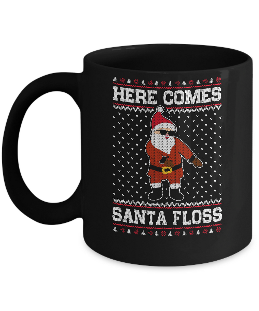Here Comes Santa Floss Flossing Ugly Christmas Sweater Mug-Coffee Mug-11oz Mug-Black