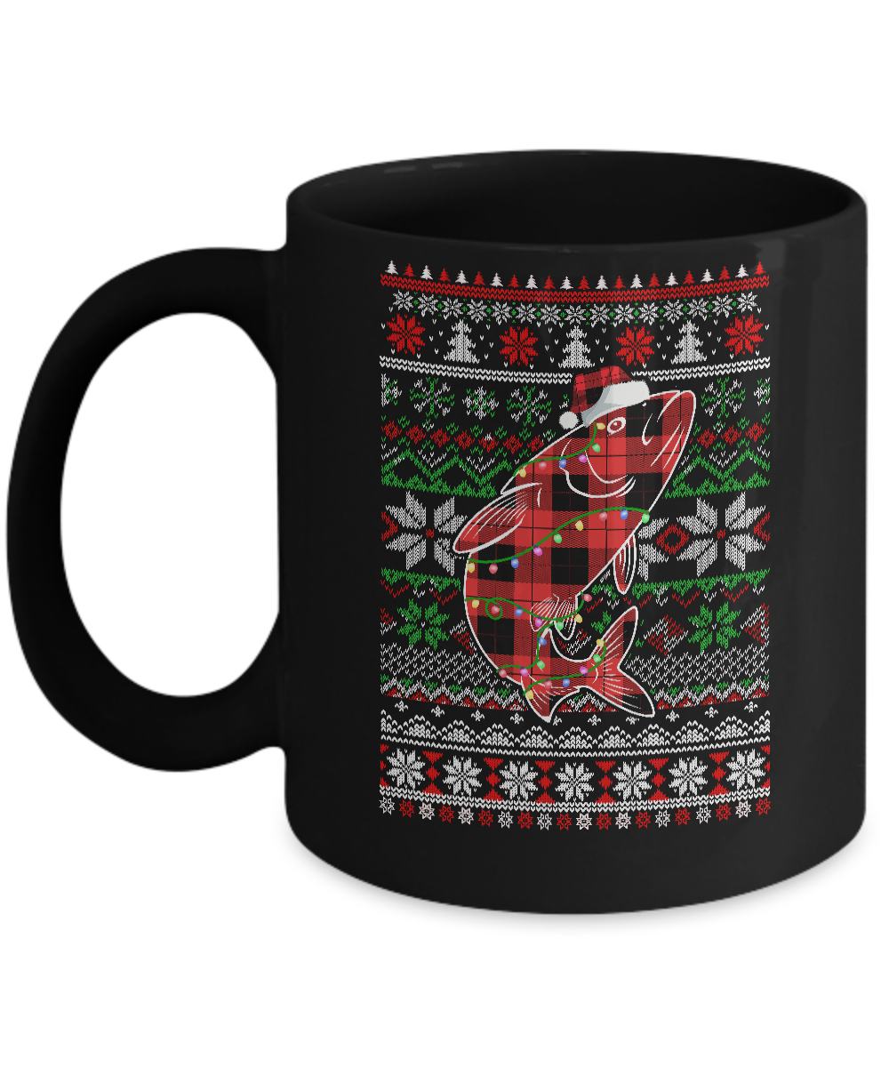 Red Plaid Buffalo Fish Pajamas Family Christmas Sweater Mug-Coffee Mug-11oz Mug-Black