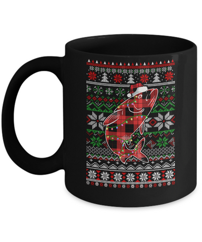 Red Plaid Buffalo Fish Pajamas Family Christmas Sweater Mug-Coffee Mug-11oz Mug-Black