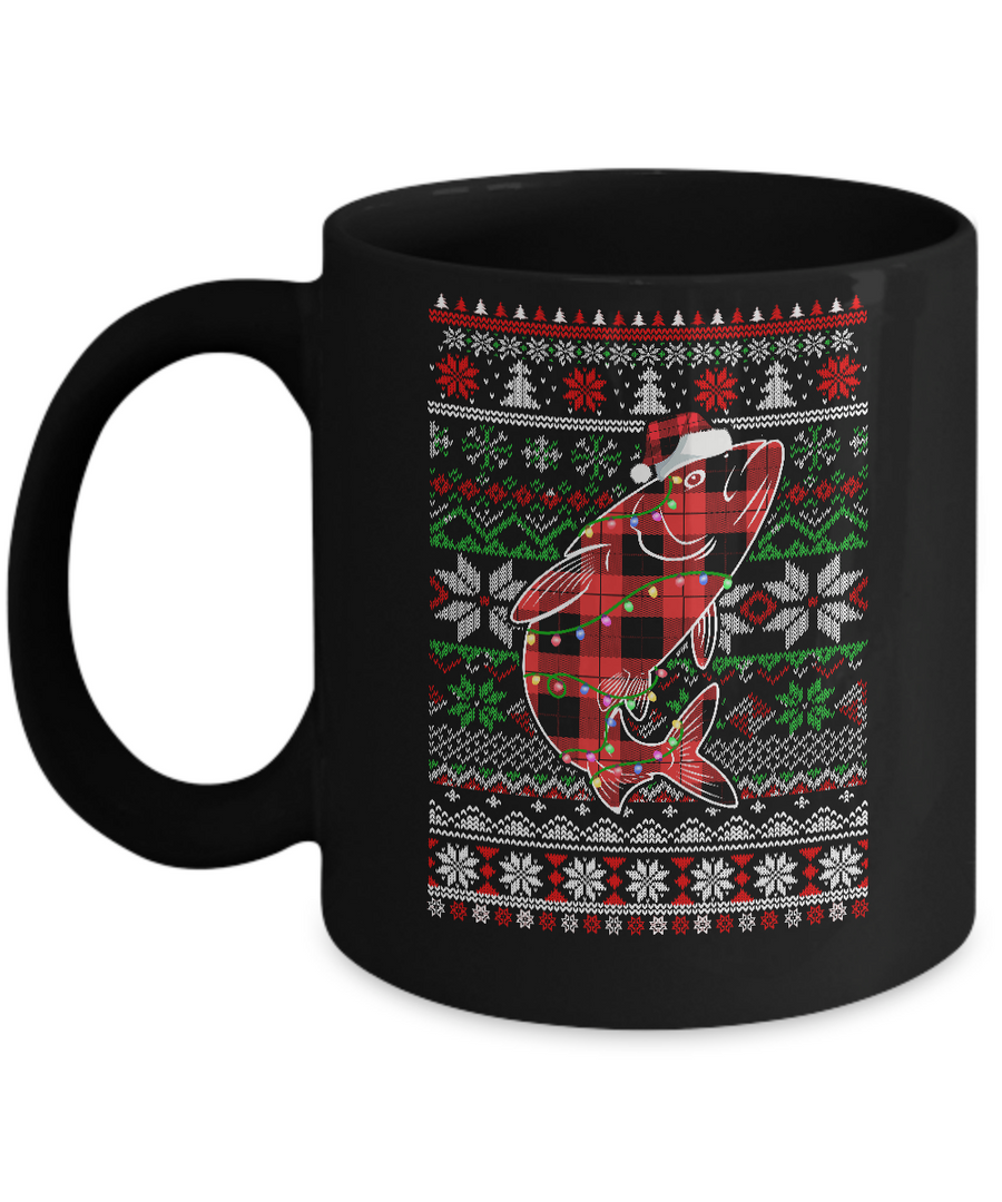 Red Plaid Buffalo Fish Pajamas Family Christmas Sweater Mug-Coffee Mug-11oz Mug-Black