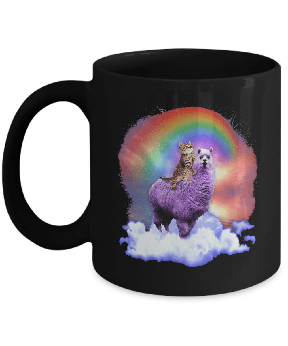 Rainbow Llama Cat Mug-Coffee Mug-11oz Mug-Black