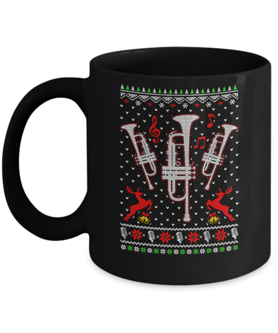 Santa Trumpet Ugly Christmas Sweater Gifts Mug-Coffee Mug-11oz Mug-Black