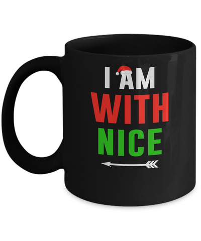 I'm With Nice Matching Christmas Couple Pajamas Mug-Coffee Mug-11oz Mug-Black