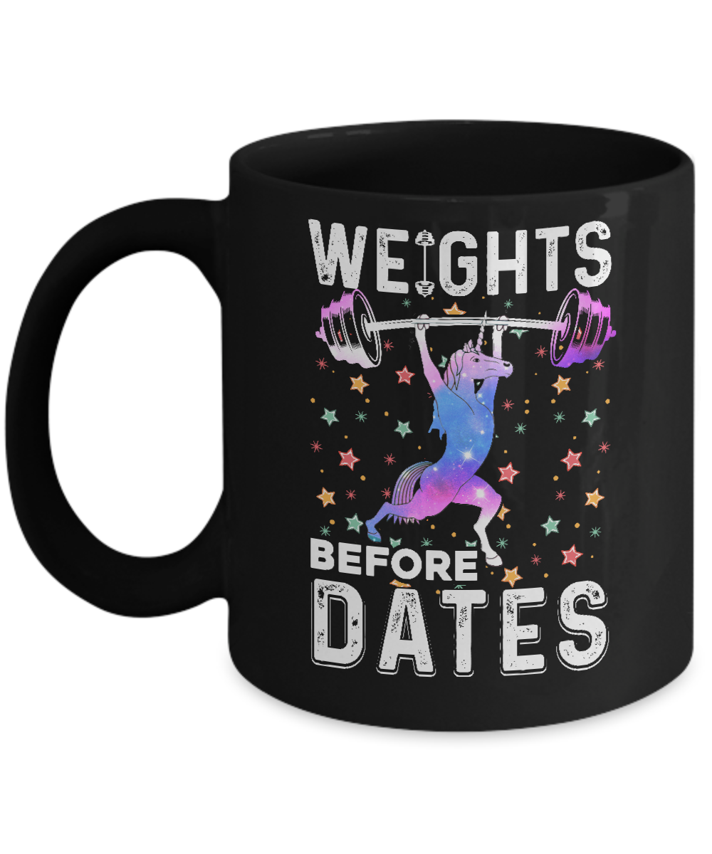 Weights Before Dates Unicorn Gym Weight Lifting Mug-Coffee Mug-11oz Mug-Black