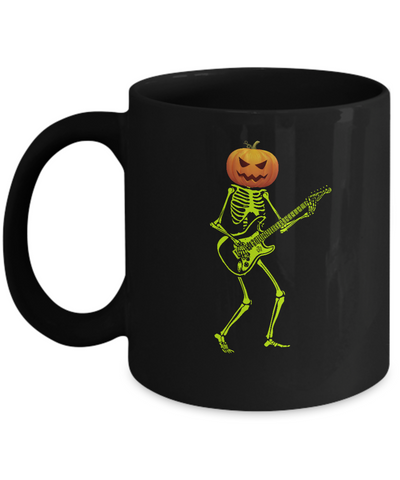 Pumpkin Skeleton Play Guitar Luminous Costume Halloween Mug-Coffee Mug-11oz Mug-Black