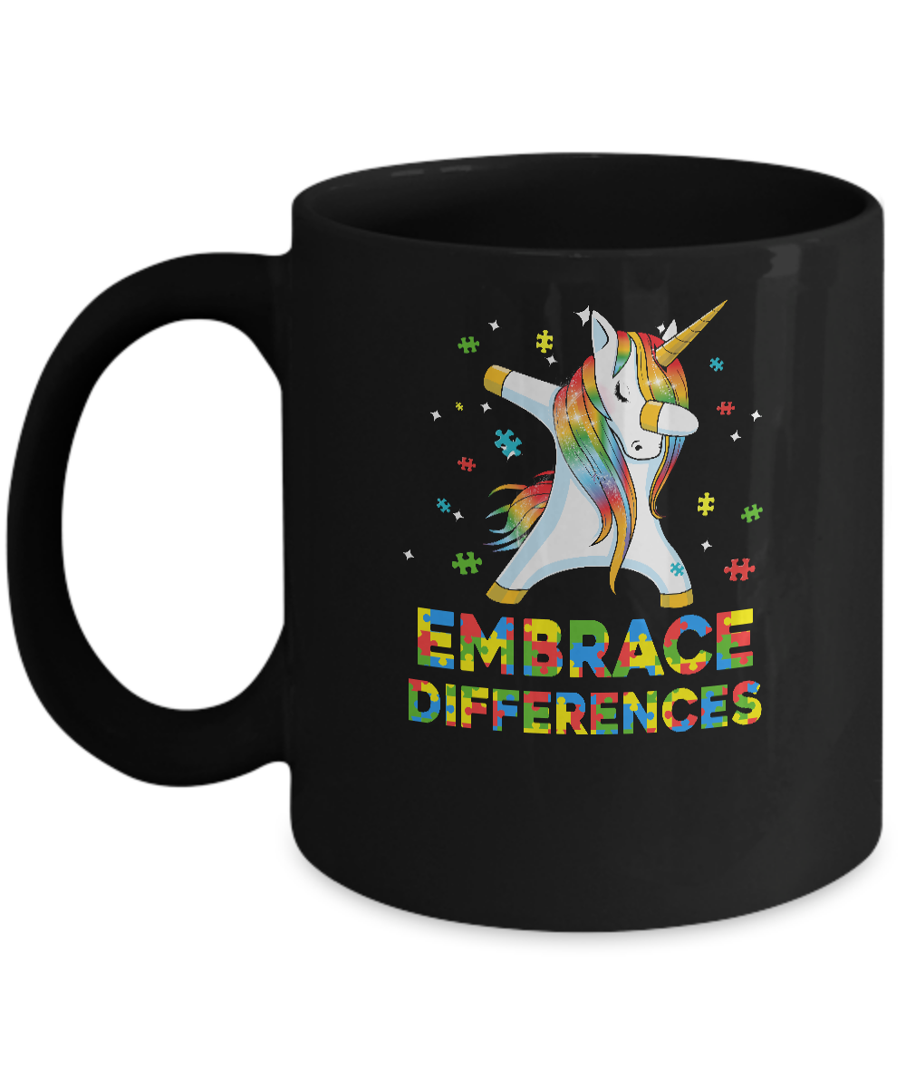 Dabbing Unicorn Autism Awareness Embrace Differences Mug-Coffee Mug-11oz Mug-Black