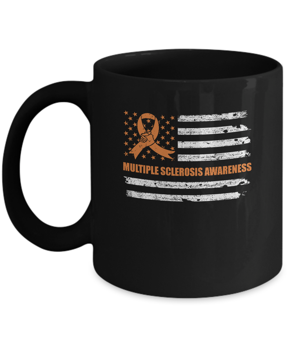 Orange Ribbon Multiple Sclerosis Awareness US Flag Mug