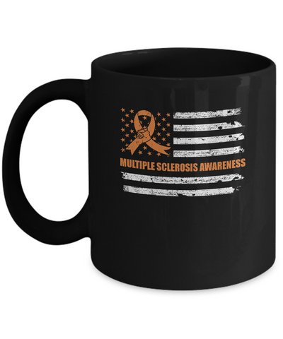 Orange Ribbon Multiple Sclerosis Awareness US Flag Mug-Coffee Mug-11oz Mug-Black