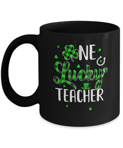 Funny St Patricks Day Gift For Prek Kinder One Lucky Teacher Mug-Coffee Mug-11oz Mug-Black