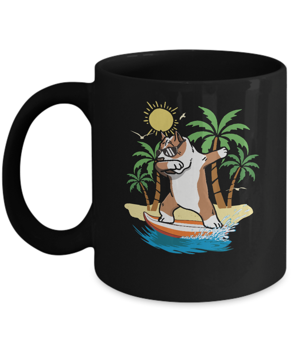 Summer Vacation Dabbing Pit bull Surfing Surfboard Gift Mug-Coffee Mug-11oz Mug-Black