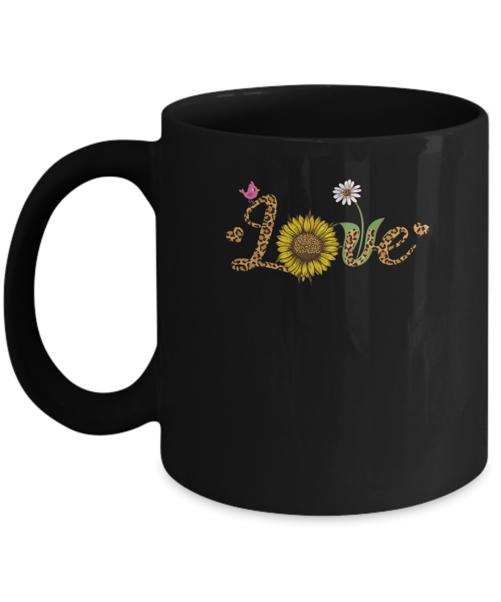 Love Sunflower Leopard Daisy Flower Bird Women Tee Mug-Coffee Mug-11oz Mug-Black