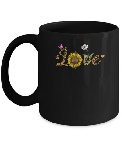 Love Sunflower Leopard Daisy Flower Bird Women Tee Mug-Coffee Mug-11oz Mug-Black