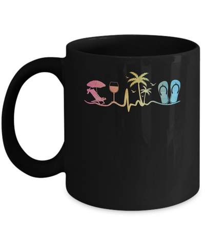 Heartbeat Palm Tree Wine Glass Flip Flop Summer Mug-Coffee Mug-11oz Mug-Black