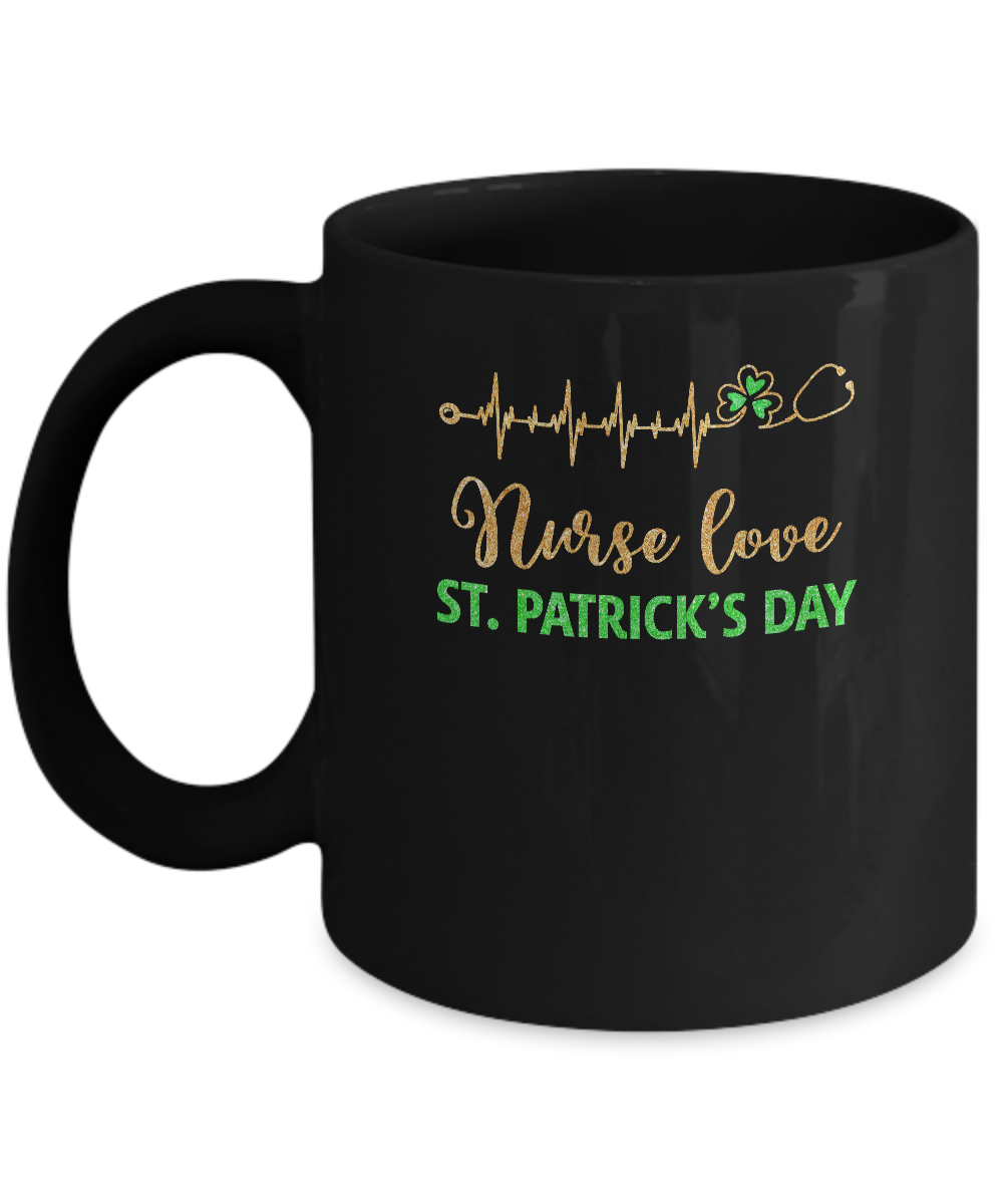 Stethoscope Love Shamrock Nurse St Patrick's Day Gifts Mug-Coffee Mug-11oz Mug-Black