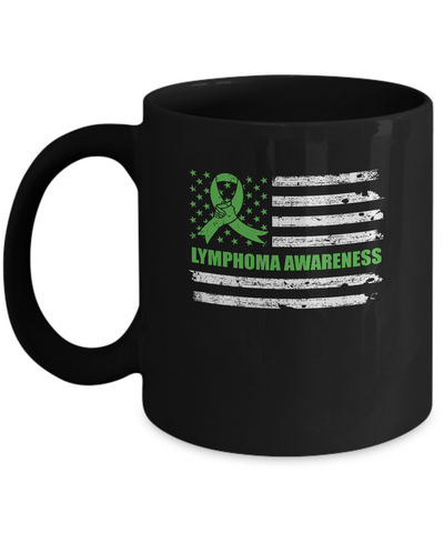 Green Ribbon Lymphoma Awareness US Flag Mug-Coffee Mug-11oz Mug-Black