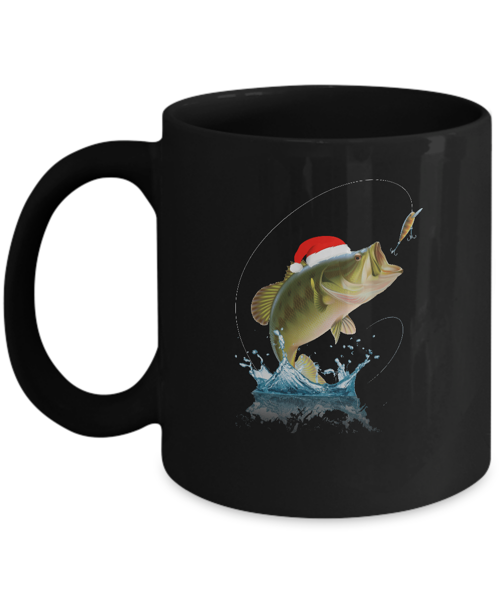 Funny Bass Fishing Santa Hat Christmas Pajama Fisherman Gift Mug