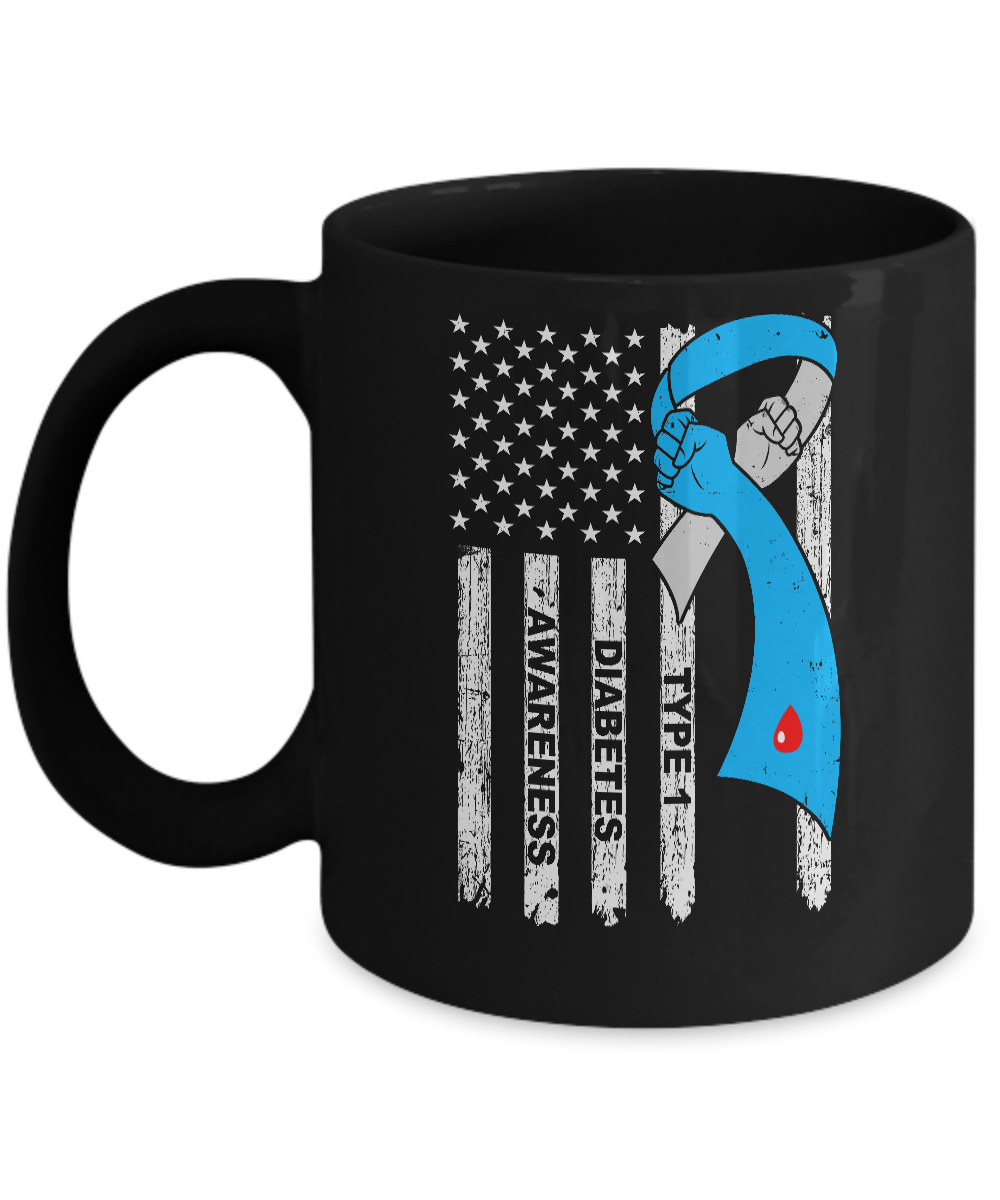 Type 1 Diabetes Awareness Support T1D Flag Ribbon Mug