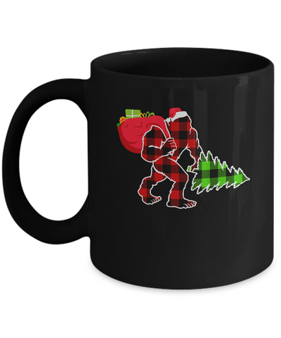 Red Plaid Bigfoot Christmas Buffalo Plaid Mug-Coffee Mug-11oz Mug-Black