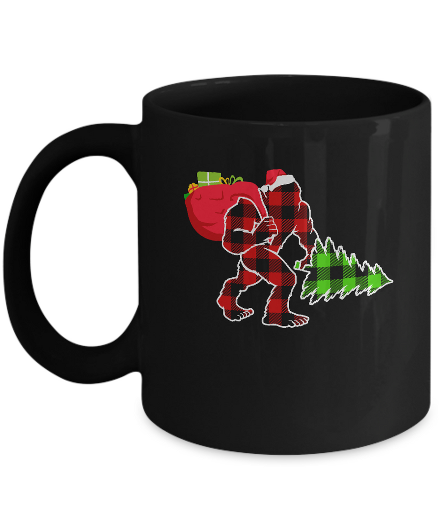 Red Plaid Bigfoot Christmas Buffalo Plaid Mug-Coffee Mug-11oz Mug-Black