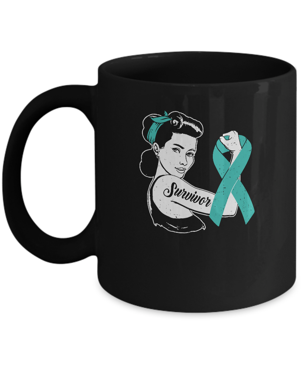 We Can Cure It Ovarian Cancer Teal Awareness Survivor Mug-Coffee Mug-11oz Mug-Black