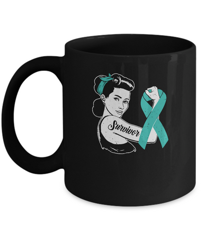 We Can Cure It Ovarian Cancer Teal Awareness Survivor Mug-Coffee Mug-11oz Mug-Black