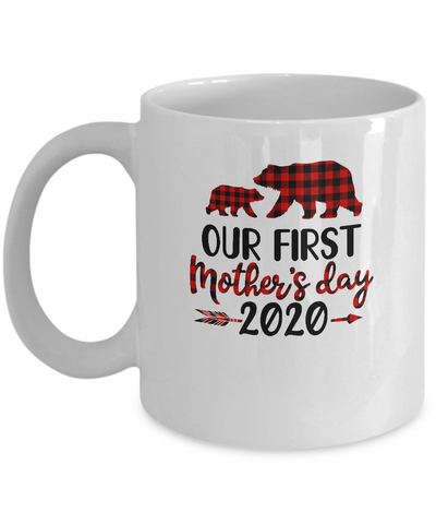 Our First Mothers Day Mommy Baby 2020 Red Plaid Bear Mug-Coffee Mug-11oz Mug-White